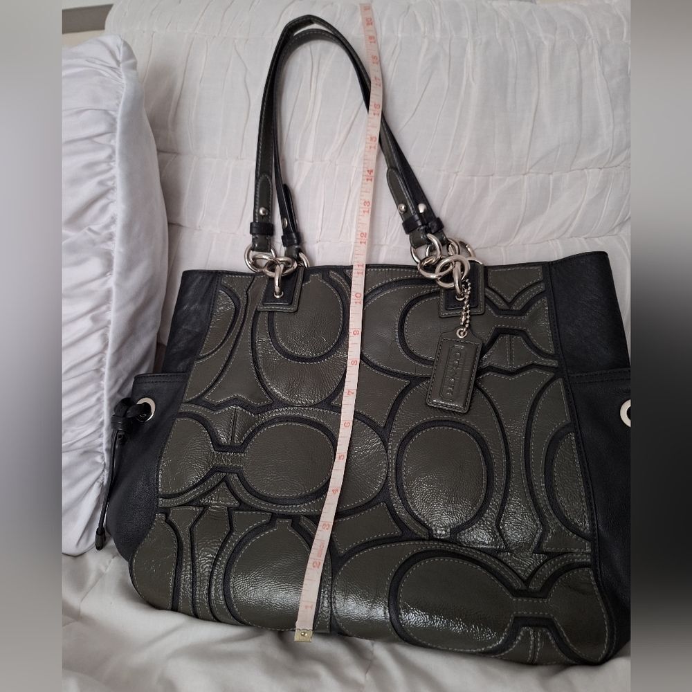Coach Black and Gray Embossed C Patterned Tote - Picture 5 of 9